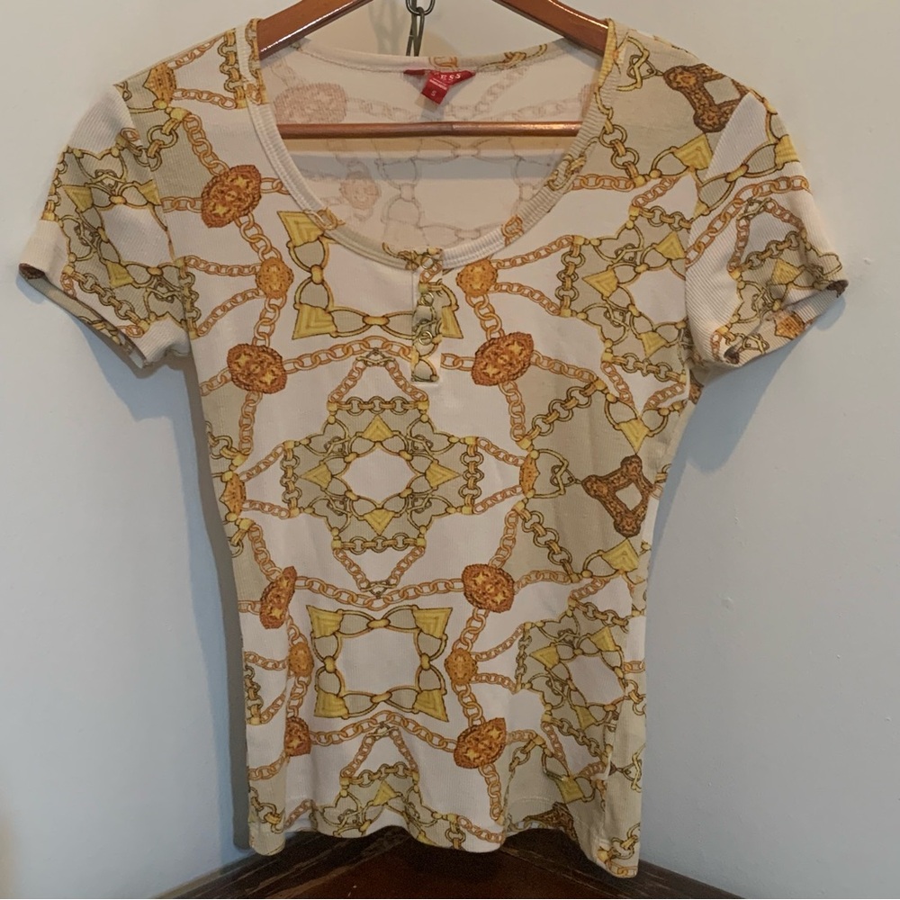 Guess Chain Print Ribbed Top